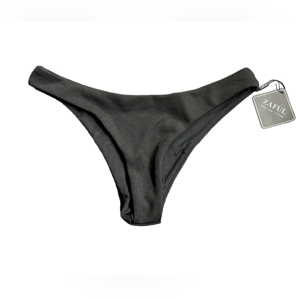 ZAFUL women’s black ribbed high rise low waist very cheeky bikini very bottoms